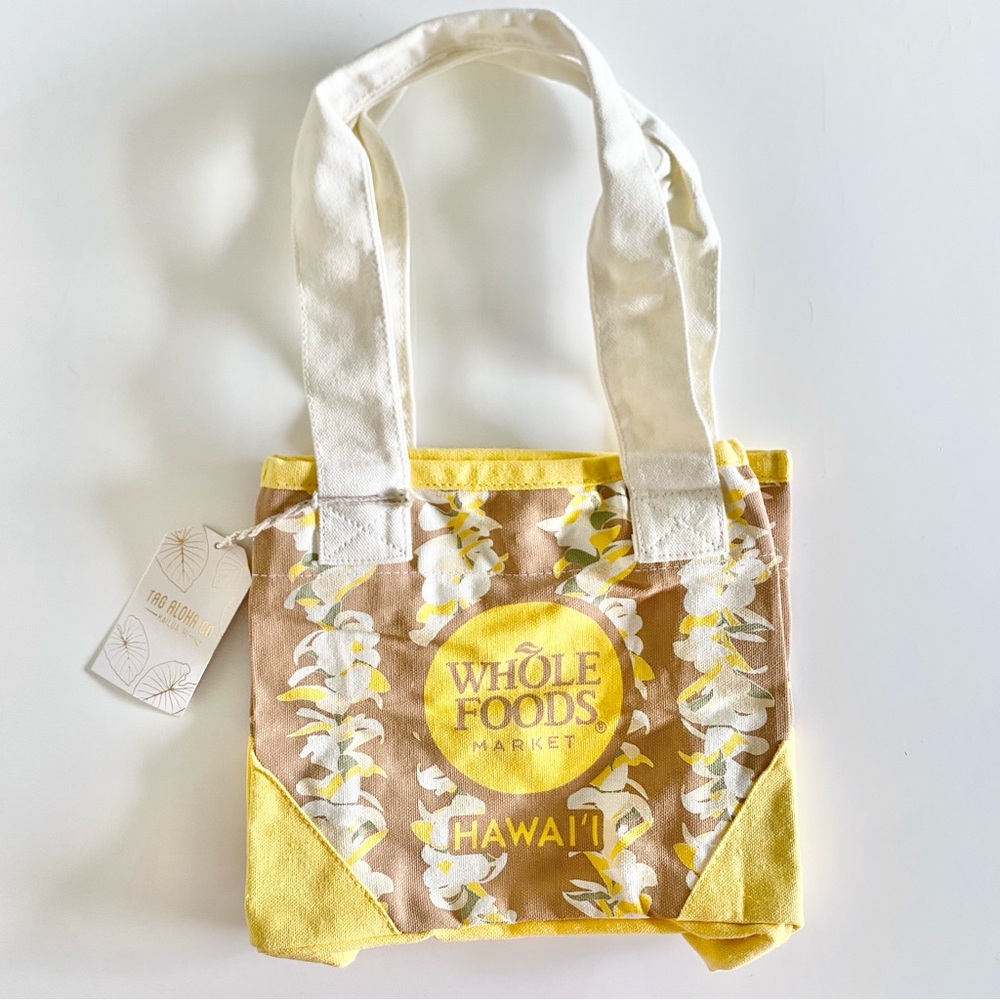 NEW Whole Foods x Tag Aloha Hawaii canvas Mini tote bag in Plumeria Lei